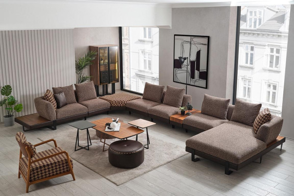 Luxurious Living room Set Upholstery U-shape Corner sofa 2x Stool Coffee table