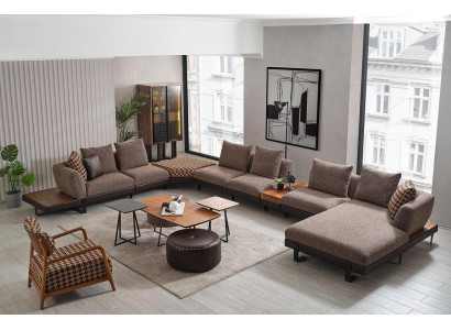 Luxurious Living room Set Upholstery U-shape Corner sofa 2x Stool Coffee table