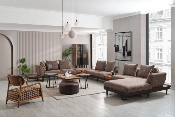 Luxurious Living room Set Upholstery U-shape Corner sofa 2x Stool Coffee table