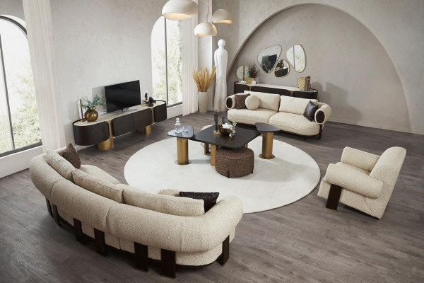 White living room sofa set 2x side tables 2x stool luxury couches