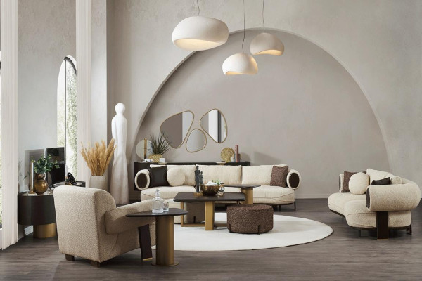 White living room sofa set 2x side tables 2x stool luxury couches