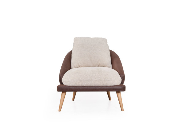 Stylish Brown and White Sofa set Living room Armchair Coffee table Stool
