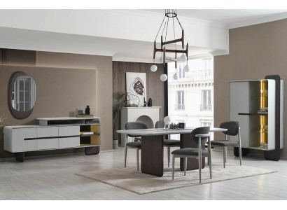 Gray-White Dining room Furniture Dining table 4x Luxury Chairs Designer Display case