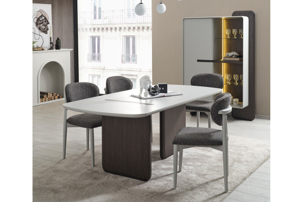 Gray-White Dining room Furniture Dining table 4x Luxury Chairs Designer Display case