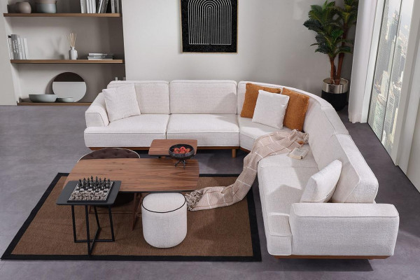White Upholstery Corner sofa Luxurious L-shape Corner sofa Living room Textile Sofa