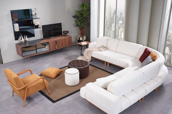 White Upholstery Corner sofa Luxurious L-shape Corner sofa Living room Textile Sofa