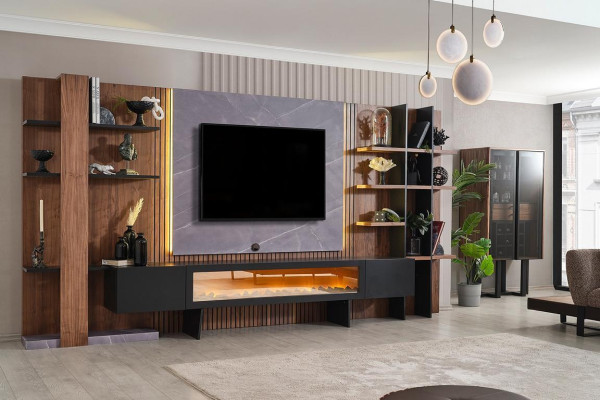 Luxurious brown-black wall unit designer TV board robust shelves new
