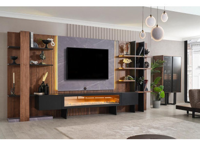 Luxurious brown-black wall unit designer TV board robust shelves new