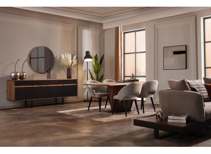 Dining area Furniture Designer Dining table Wood Chest of drawers 4x Chairs Sideboard 7pcs