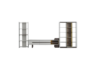 White Wall unit Wood TV cabinet Designer wall shelves Living room Lowboard 3 pieces