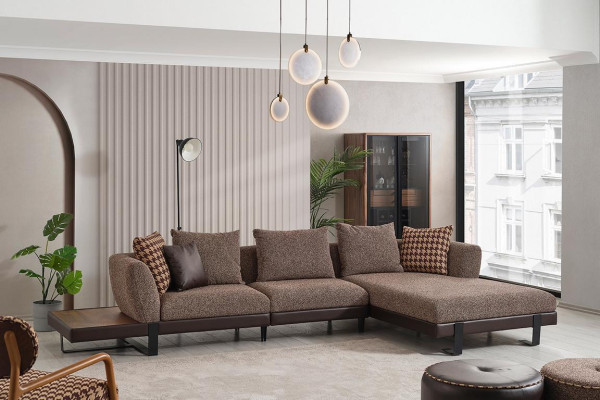 Brown Textile Sofa Designer Corner sofa L-shape Living room Couch Noble Furniture