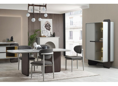 Grey-White Dining room Suite Luxurious Dining table 4x Chairs Display case 6pcs