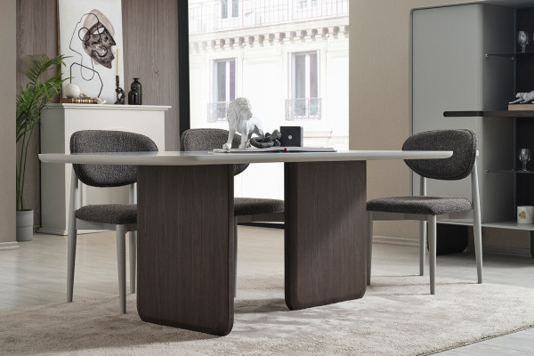 Grey-White Dining room Suite Luxurious Dining table 4x Chairs Display case 6pcs