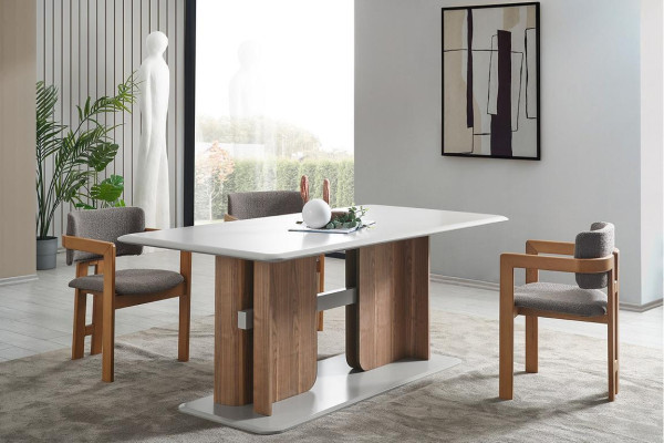 Complete's Dining room Set Rectangular White Dining table 4x upholstered chairs