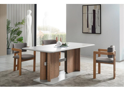 Complete's Dining room Set Rectangular White Dining table 4x upholstered chairs