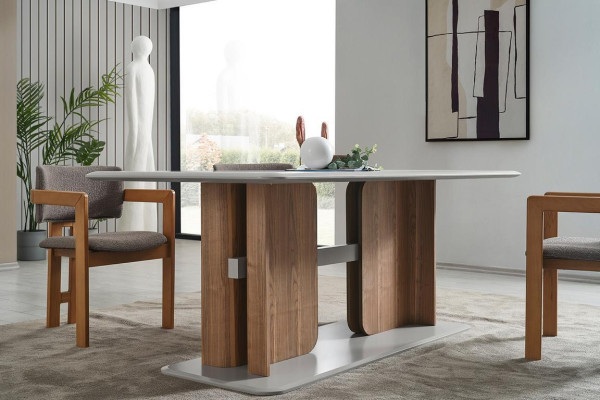Complete's Dining room Set Rectangular White Dining table 4x upholstered chairs