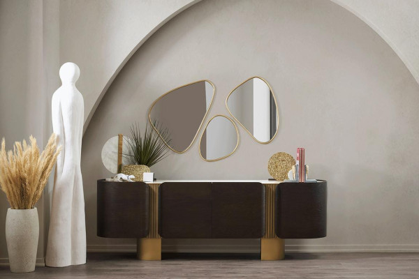 Modern Black-Golden Sideboard Designer Mirror Luxury Chest of drawers 2-piece