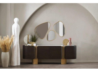 Modern Black-Golden Sideboard Designer Mirror Luxury Chest of drawers 2-piece