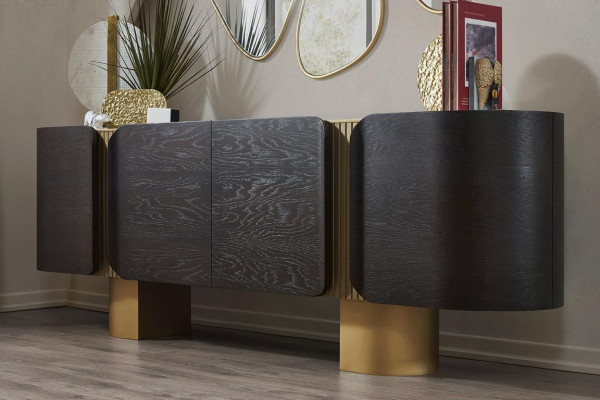 Modern Black-Golden Sideboard Designer Mirror Luxury Chest of drawers 2-piece