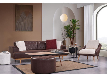 Brown and white sofa set Living room three-seater luxury armchair 2-piece set