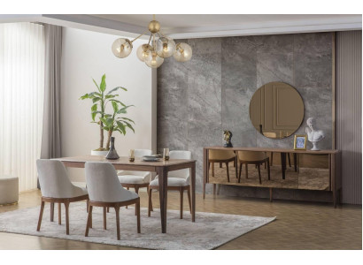 Luxurious dining room suite Rectangular dining table 6x textile chairs 9 pieces