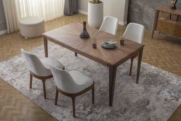 Luxurious dining room suite Rectangular dining table 6x textile chairs 9 pieces