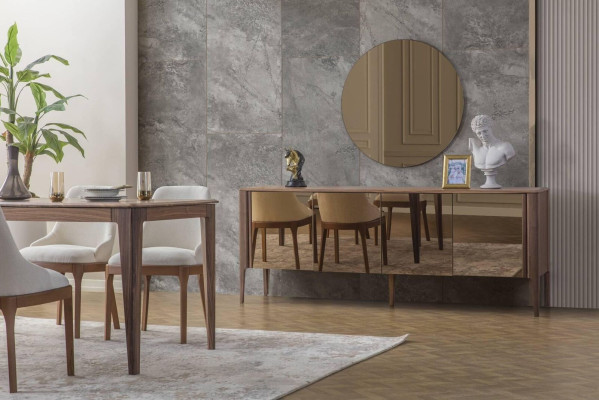 Luxurious dining room suite Rectangular dining table 6x textile chairs 9 pieces