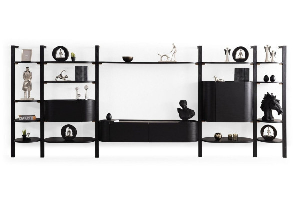 exclusive Black Wall unit Designer Living room Furniture Noble wooden wall