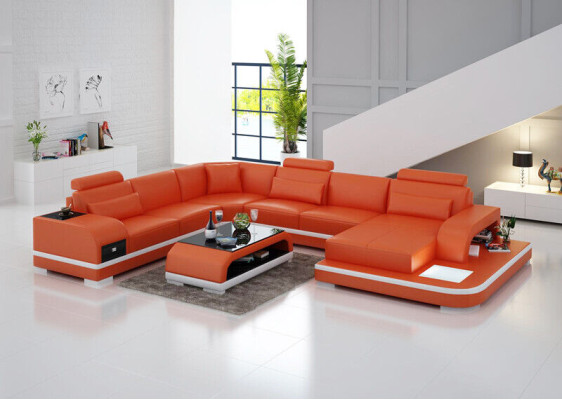 Leather sofa Couch Living landscape Corner sofa Corner Suite Design Modern Sofa +USB new