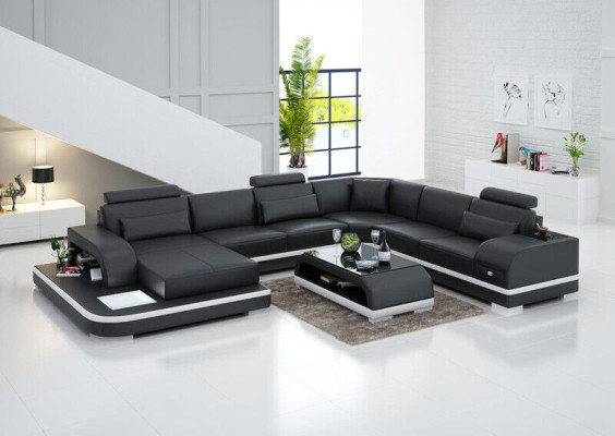 Leather sofa Couch Living landscape Corner sofa Corner Suite Design Modern Sofa +USB new