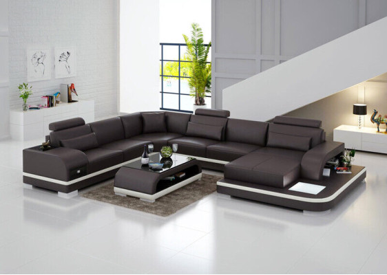 Leather sofa Couch Living landscape Corner sofa Corner Suite Design Modern Sofa +USB new