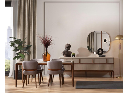Modern dining room set designer dining table 4x upholstered chairs luxury sideboard