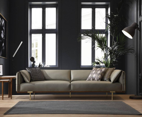 Designer Living room Suite Luxurious Leather Sofas Textile Armchair 3pcs