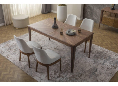 Dining room set Brown dining table Luxurious white 6x upholstered chairs 7 pieces
