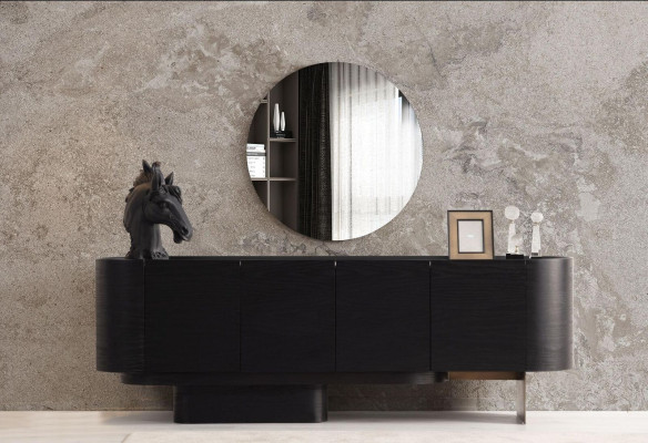 Black Dining room Furniture Stylish Sideboard with Mirror Wood Chest of drawers