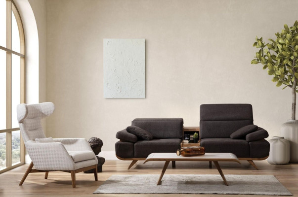 Brown-White Seating Set Three-Seater Luxurious Upholstery Armchair 2-Piece Set