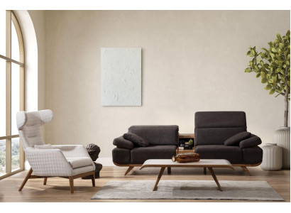 Brown-White Seating Set Three-Seater Luxurious Upholstery Armchair 2-Piece Set
