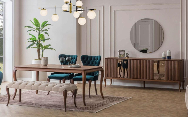 Brown and White Dining room Furniture Chesterfield Designer Stool Luxury Dining table