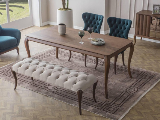 Brown and White Dining room Furniture Chesterfield Designer Stool Luxury Dining table