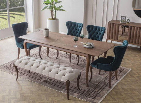 Brown and White Dining room Furniture Chesterfield Designer Stool Luxury Dining table