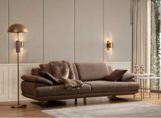 Brown Living room Sofas Designer 3+3+1 Seater Suite Single Seater 3pcs