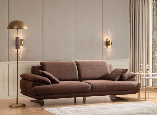 Brown Living room Sofas Designer 3+3+1 Seater Suite Single Seater 3pcs