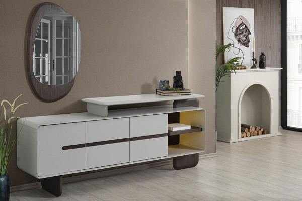 White sideboard Luxurious mirror designer sideboard Elegant 2-piece set