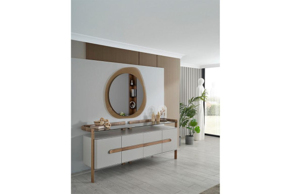 White-Brown Chest of drawers Designer Sideboard Luxury Dining room Wood Furniture 2pcs