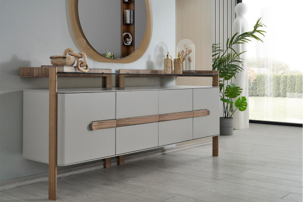 White-Brown Chest of drawers Designer Sideboard Luxury Dining room Wood Furniture 2pcs