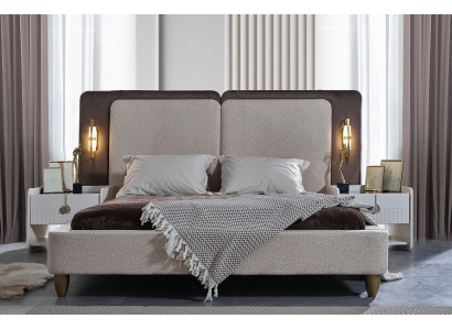 Gray and white Bedroom Suite Designer Upholstery Double bed Bedside table