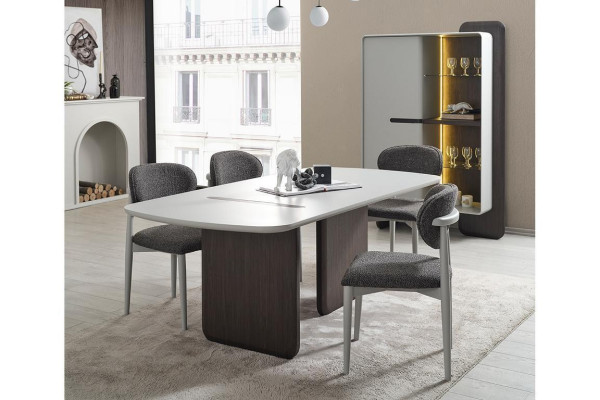 Dining room Furniture Rounded Dining table 4x Chairs Luxury Wood Suite 5pcs