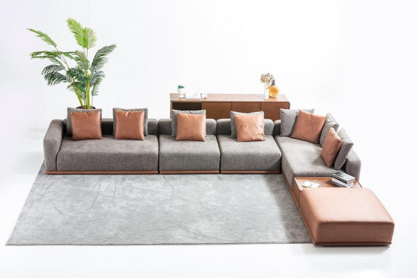 Gray Living room Seat Living landscape Corner suite Designer fabric sofa
