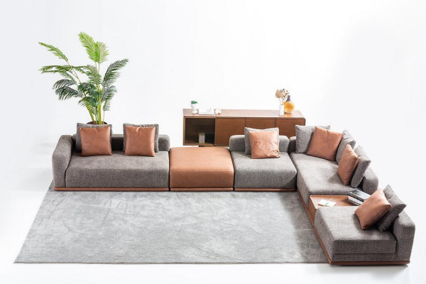 Gray upholstered sofa Corner suite L-shape Corner sofa Modern fabric sofa Couch