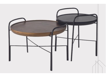 Round living room coffee table luxury 2x wooden tables designer furniture set 2 pieces